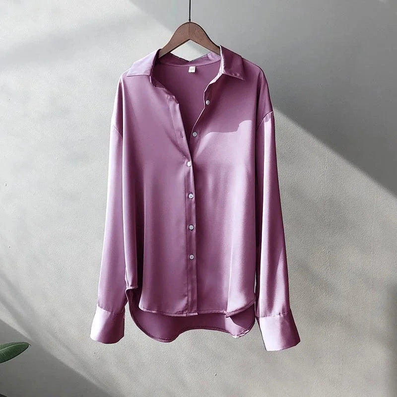 All-match Satin Finish Shirts And Blouses Women Clothing Casual Top OL Long Sleeve Button Elegant Shirts French Solid Blouses