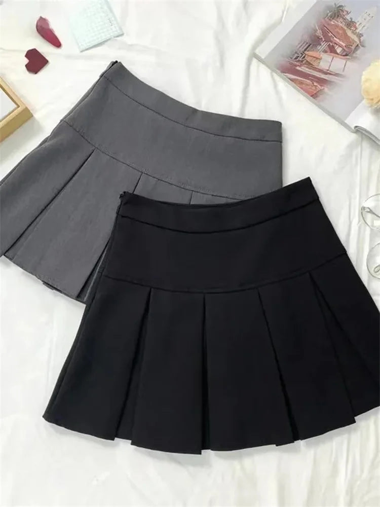 Vintage Gray Pleated Skirt Women Kawaii High Waist Mini Skirts Korean Fashion School Uniform Harajuku Streetwear Spring